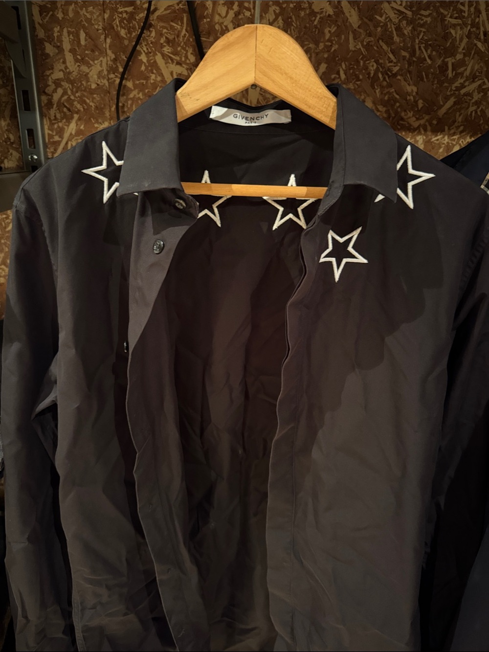 Givenchy Black Button-Down Shirt with White Star Embroidery